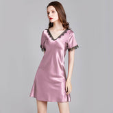 Women Silk Nightgown with lace classic silk sleepwear (multi-colors) - DIANASILK